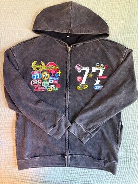 Corus Medium Black Zip Up Hoodie Y2K Graphic Patch